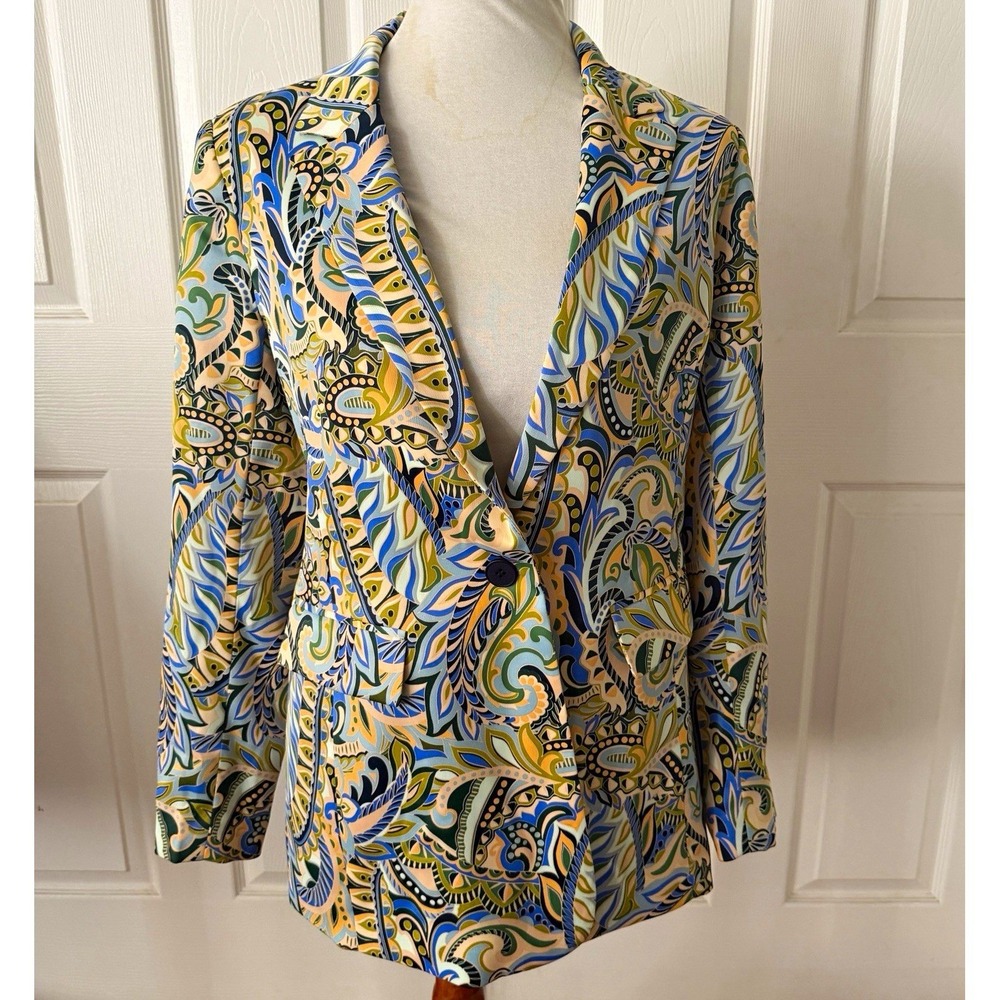 INTEMPO Women's Multicolor Paisley Lined One-Button Notch Blazer M